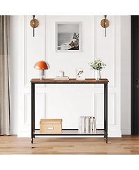 gaomon Small Entryway Console Table, Narrow Table Behind Sofa with Metal Frame and Glass Shelf