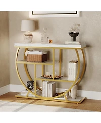 gaomon Modern 39" Console Table, 4-Tier Narrow Entryway with Storage Shelves, Marble Top, Metal Geometric Frame