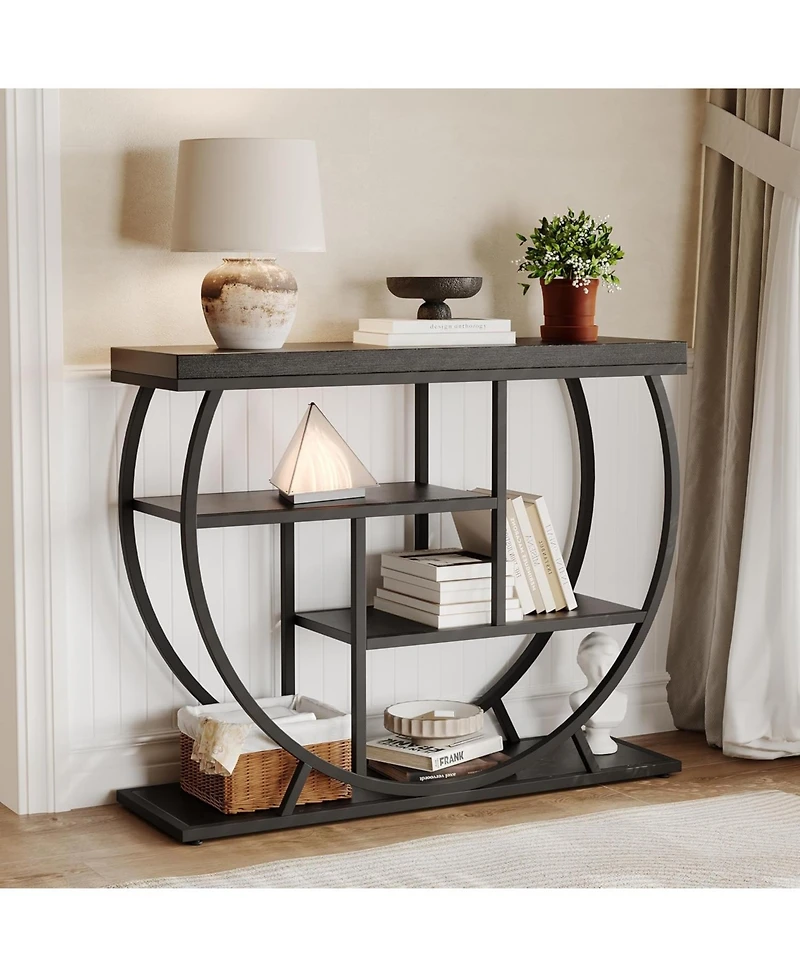 gaomon 39" Industrial Console Table, 4-Tier Entryway Sofa Table, Metal Geometric Frame, Rustic Wood Top