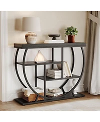 gaomon 39" Industrial Console Table, 4-Tier Entryway Sofa Table, Metal Geometric Frame, Rustic Wood Top