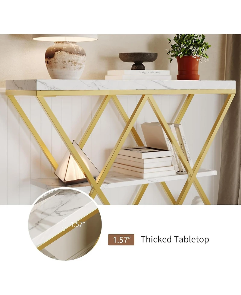 gaomon Industrial 3-Tier Console Table with Open Storage, X-Frame Metal, Narrow Sofa Table