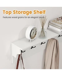 Sugift Wall Mounted Wooden Coat Rack with Shelf and Six Hooks