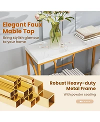 Sugift Two Tier Console Table with Faux Marble Top and Shelf