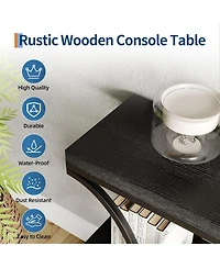 gaomon 39" Narrow Console Table for Entryway, Industrial 3-Tier Sofa Table, Round Metal Base, Storage Shelves