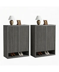 Homfan 2Pcs Large Shoe Storage Cabinet with Adjustable Shelves, Wooden Shoe Organizer with Fluted Door Holds 25–30 Pairs for Entryway and Livin