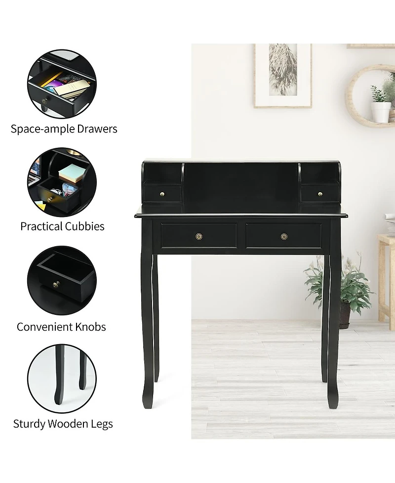 Sugift Writing Desk Vanity Computer Desk with Two Tier and Drawers