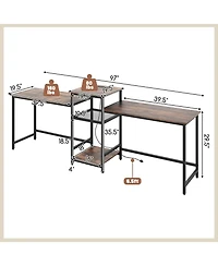 Sugift Two Person Computer Desk with Power Outlet and Printer Stand