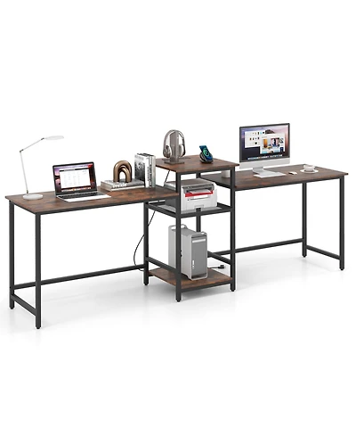 Sugift Two Person Computer Desk with Power Outlet and Printer Stand