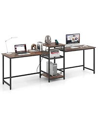 Sugift Two Person Computer Desk with Power Outlet and Printer Stand