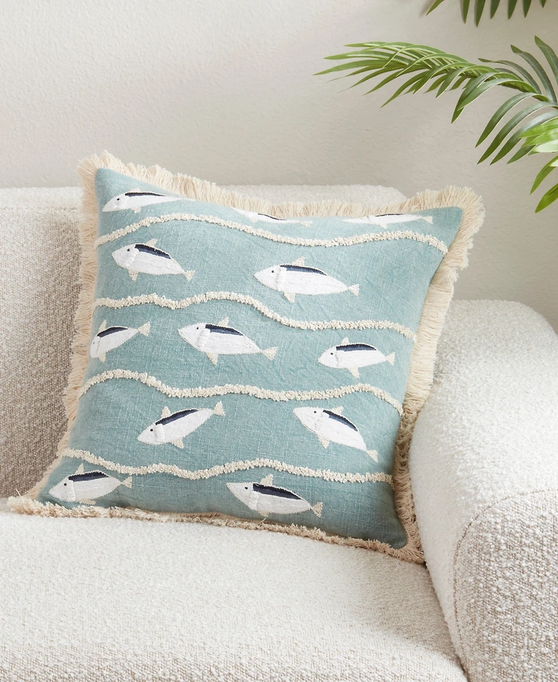 Saro Lifestyle Embroidered Fish Decorative Pillow, 18" x 18"