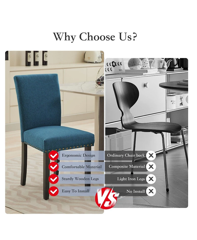 gaomon Set of 4 Linen Upholstered Parsons Dining Chairs with Nailhead Trim, Kitchen and Dining Room Seating