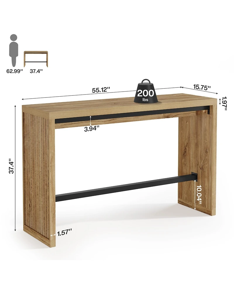 Tribesigns Bar Table, 55-Inch Counter Height Pub Table with Metal Footrest, Rectangular High Top Counter Dining Furniture