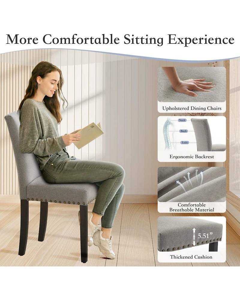 gaomon Set of 6 Linen Upholstered Parsons Dining Chairs with Nailhead Trim, Kitchen and Dining Room Seating