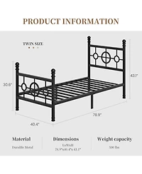 gaomon Metal Bed Frame with Vintage Circular Headboard and Footboard, Heavy-Duty Iron Platform Bed, No Box Spring Needed, Noise-Free Design