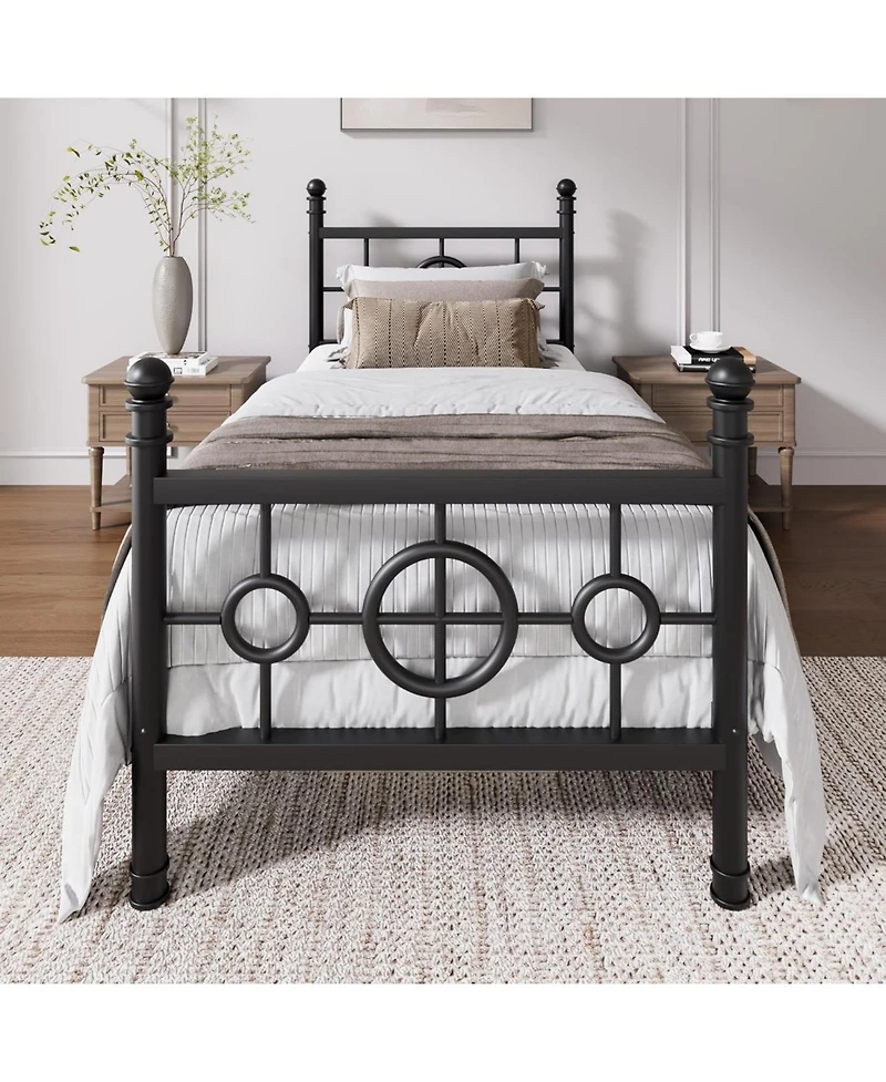 gaomon Metal Bed Frame with Vintage Circular Headboard and Footboard, Heavy-Duty Iron Platform Bed, No Box Spring Needed, Noise-Free Design