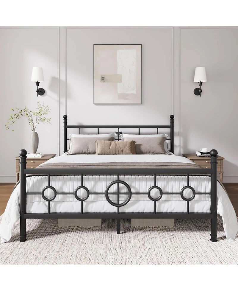 gaomon Metal Bed Frame with Vintage Circular Headboard and Footboard, Heavy-Duty Iron Platform Bed, No Box Spring Needed, Noise-Free Design