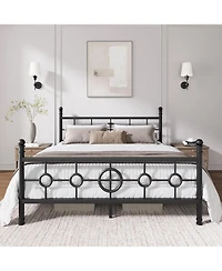 gaomon Metal Bed Frame with Vintage Circular Headboard and Footboard, Heavy-Duty Iron Platform Bed, No Box Spring Needed, Noise-Free Design