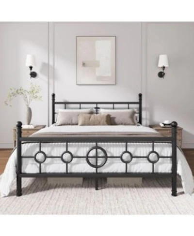 Gaomon Metal Bed Frame With Vintage Circular Headboard Footboard Heavy Duty Iron Platform Bed No Box Spring Needed Noise Free Design Easy