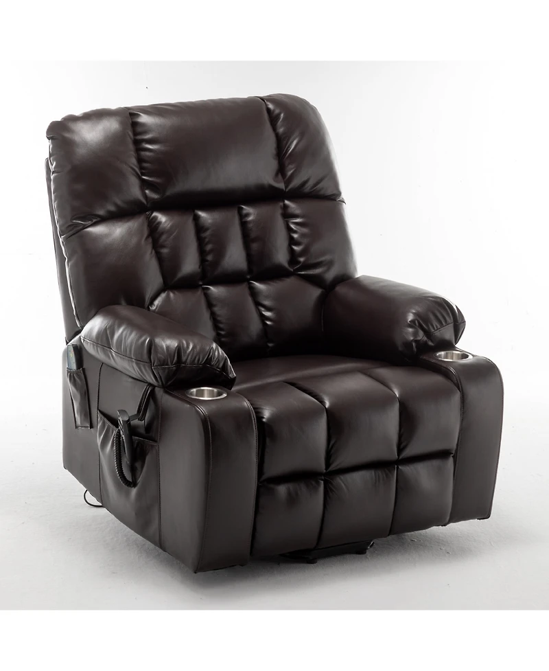 Boyel Living Leather Lift Recliner with Heat and Massage Lift Sofa Chair with 2 Pockets, 2 Cup Holder, 2 Remote