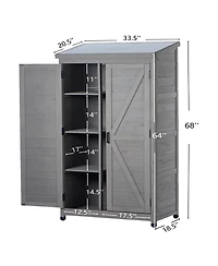 Clihome Outdoor Wooden Storage Shed with Metal Top Tall Vertical Tool Cabinet for Backyard Garden