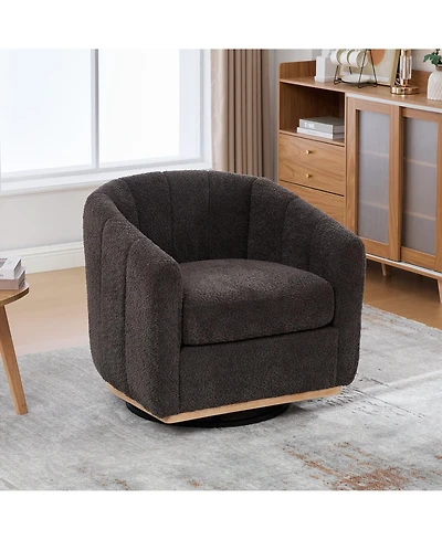 Boyel Living 31.89" Modern Chenille Swivel Barrel Chair with Metal Base, Tufted Pumpkin-Shape Club Armchair for Living Room, Bedroom