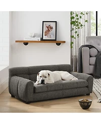 6thdruple 38 Inch Dog Sofa Bed, Green Linen with Armrest and Backrest for Large Medium Breeds