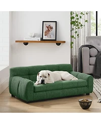 6thdruple 38 Inch Dog Sofa Bed, Green Linen with Armrest and Backrest for Large Medium Breeds