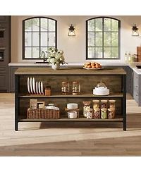 Tribesigns 62.99" Kitchen Island with Storage and Seating - Farmhouse Stationary Island Table, Large Countertop and Sturdy Metal Frame