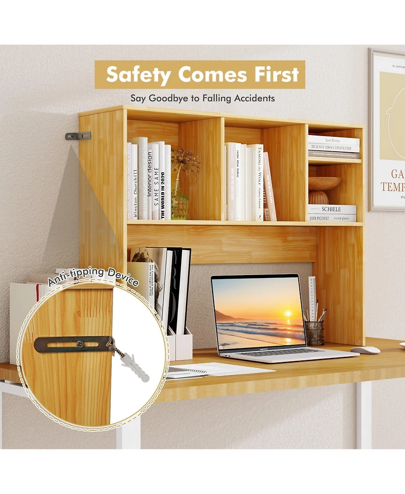 Sugift Computer Desktop Bookcase with 4 Cubbies and Open Back Compartment
