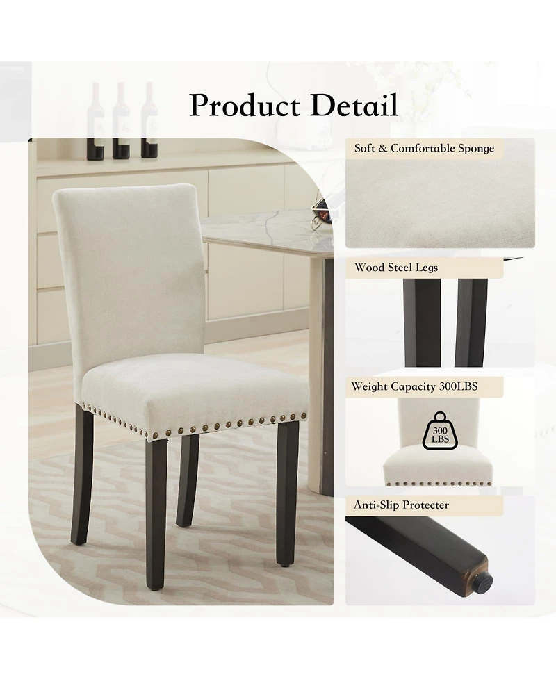 gaomon Set of 2 Upholstered Parsons Dining Chairs with Nailhead Trim and Solid Wood Legs