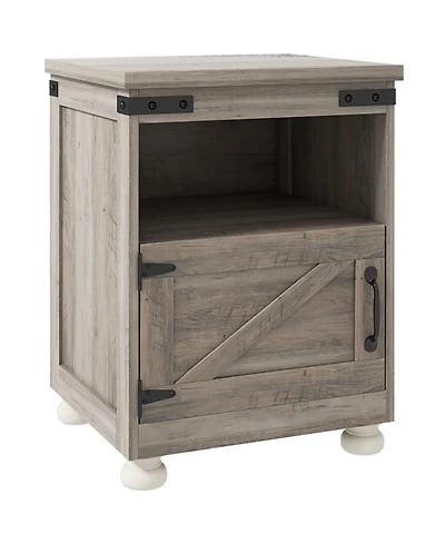 Rainsken Small Bedside Cabinet, Farmhouse Storage Nightstand with Open Shelf and Cupboard for Living Room, Bedroom,