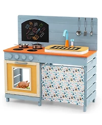 Mecale Wooden Toy Kitchen Playset with Removable Faucet & Cooking Accessories for Kids