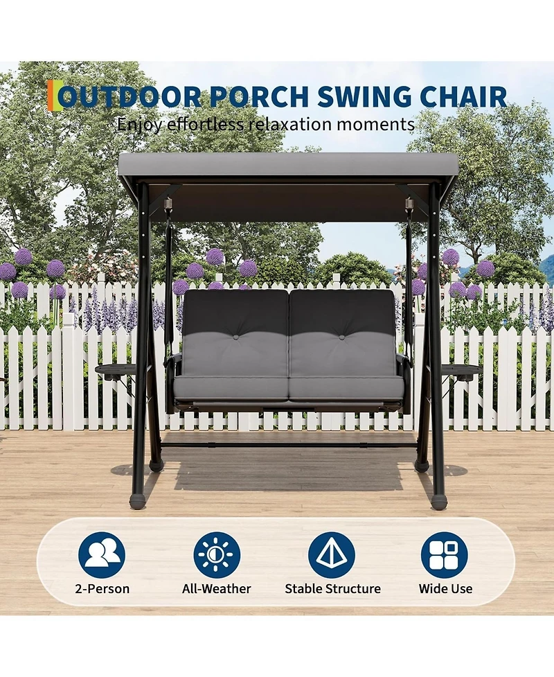 gaomon Adjustable 2-in-1 Outdoor Patio Swing Chair with Canopy, 2-Seat Porch Swing, Cup Holders, Thick Removable Cushions