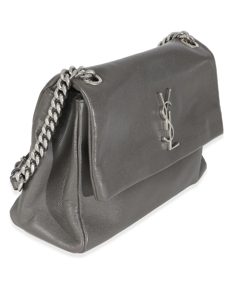 Pre-Owned Saint Laurent Grey Grained Calfskin Medium West Hollywood Monogram Fold Over Bag