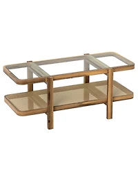 Sugift Two Tier Coffee Table with Storage and Glass Top