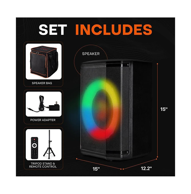 Pyle 8 True Wireless Stereo Speaker System with Led Lights and Tripod Stand (PPHP868STBG)