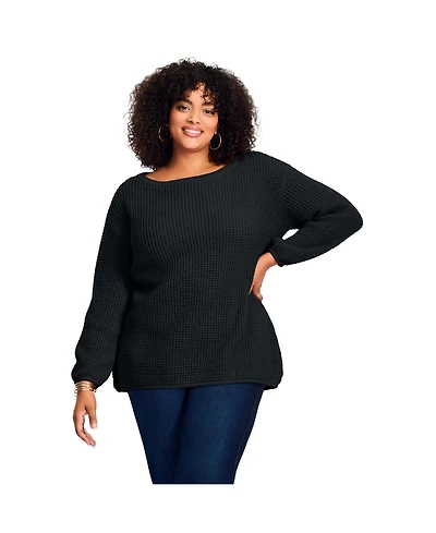 Avenue Plus Waffle Stitch Pullover Sweater