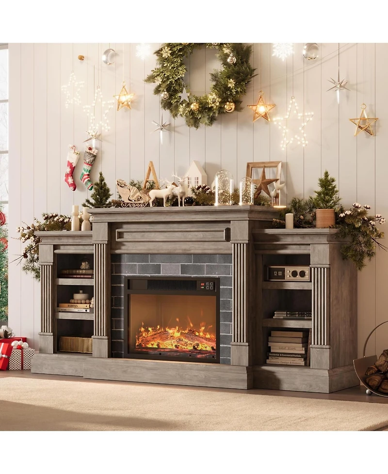 gaomon 71'' Fireplace Tv Stand with 23'' Electric Fireplace, Mid Century Tv Console, Entertainment Center with Storage for Living Room, Bedroom