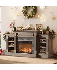 gaomon 71'' Fireplace Tv Stand with 23'' Electric Fireplace, Mid Century Tv Console, Entertainment Center with Storage for Living Room, Bedroom