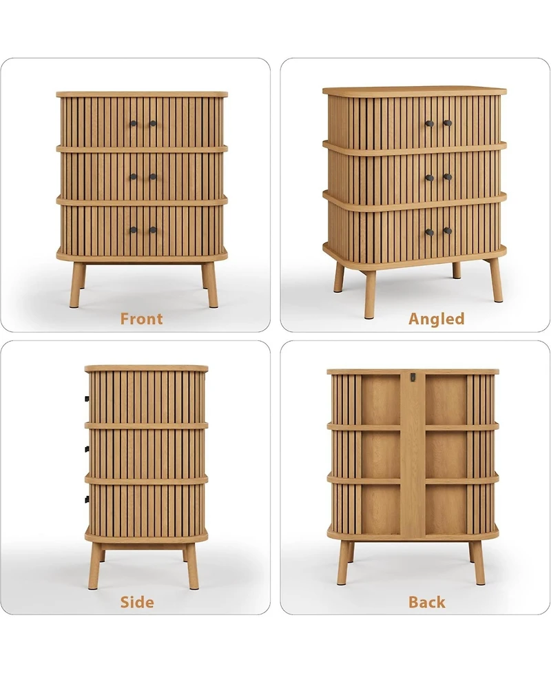 gaomon 3 Drawer Dresser Mid Century Modern Nightstand with Spacious Wicker Storage