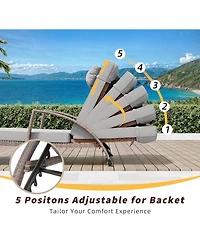 gaomon Set of 2 Outdoor Wicker Chaise Lounge Chairs with Cushions, Wheels, 5-Position Adjustable, Patio Poolside or Beach Use