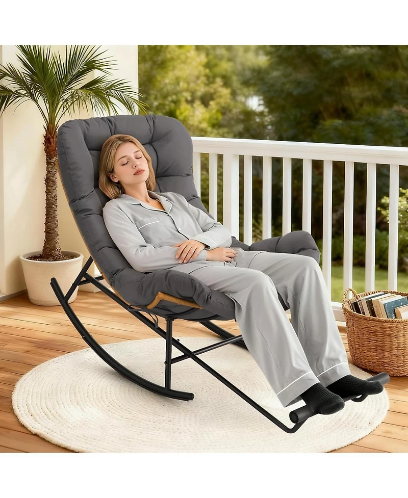 gaomon 2-Pack Papasan Rocking Chair with Footrest, Oversized Rattan Chair with Removable Cushion and Metal Frame, For Patio and Indoor