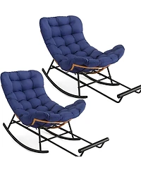 gaomon 2-Pack Papasan Rocking Chair with Footrest, Oversized Rattan Chair with Removable Cushion and Metal Frame, For Patio and Indoor