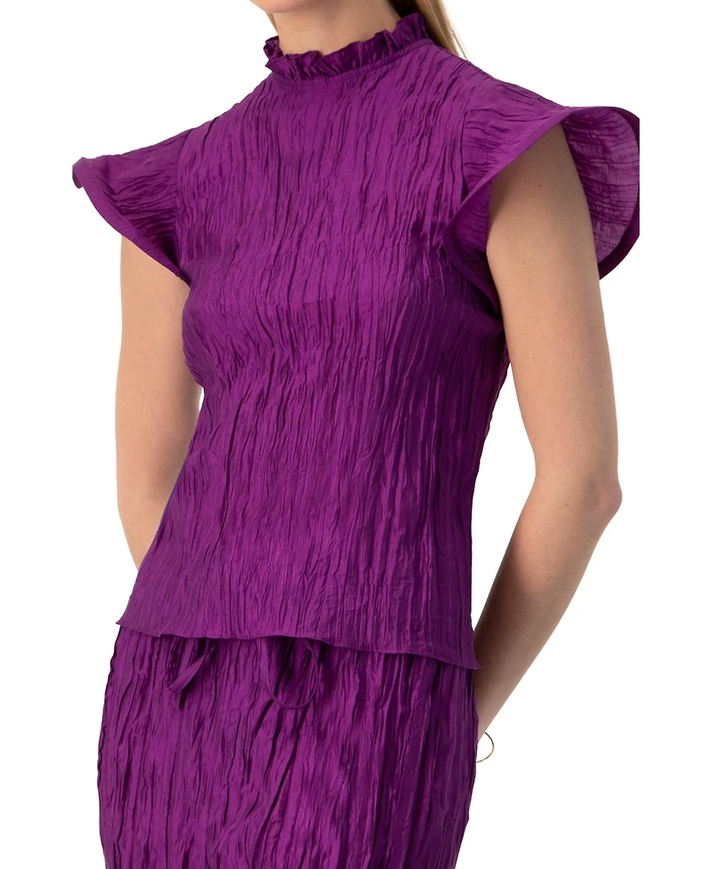 Ivonne Women's Straight Blouse with Ruffle Short Sleeves