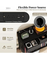 Sugift Record Player Stand with Power Outlets Double Wide Turntable Stand Vinyl Record Storage Table
