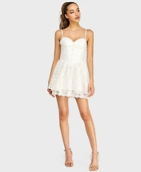 Alex & Sophia Women's Sweetheart Neck Embroidered Mini Dress