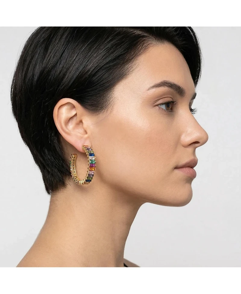 Rivka Friedman 18K Gold Plated Multi-Color Cz Hoop Earrings