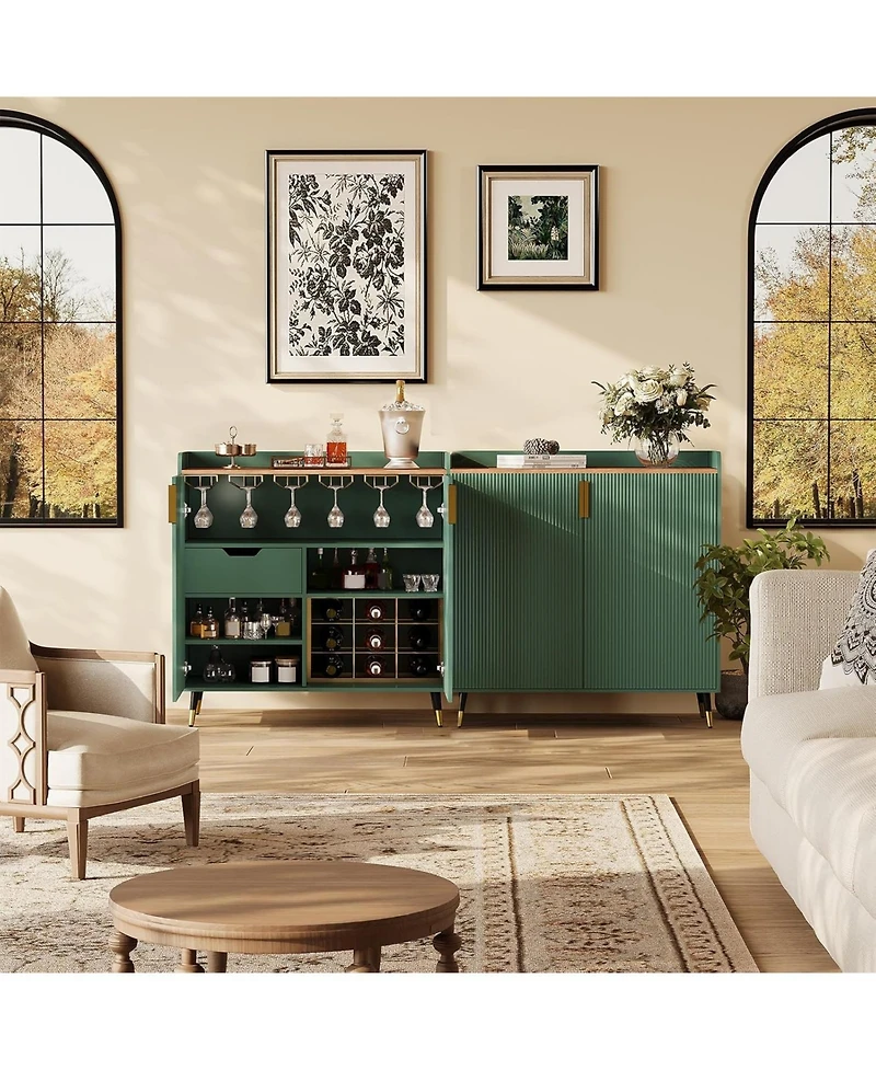 gaomon Liquor Cabinet with Wine Racks and Buffet Sideboard, Modern Coffee Bar Cabinet with Fluted Texture and Storage Drawers