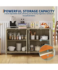 gaomon 55" Sideboard Buffet Cabinet with Storage, Wooden Fluted Storage Adjustable Shelves, Credenza Table Media Co