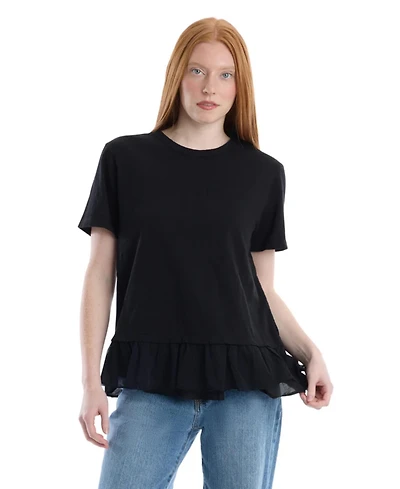 Wilt Clothing Women's Short Sleeve Mixed Media Tee